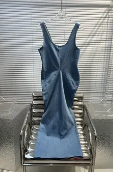 Новая сумка 2023 года, джинсовое платье на подтяжках, женское чувство чистого желания, жилет без рукавов с разрезом, длинная юбка