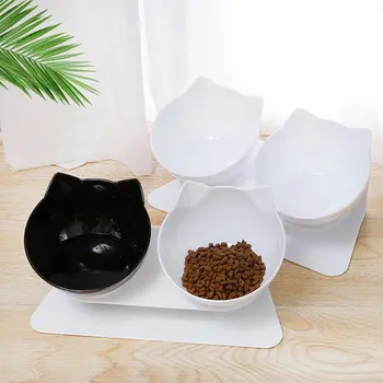 Нескользящая двойная миска для домашних животных, увеличенный контейнер для еды, Поилка С подставкой, Тазик для домашних кошек, Пластиковая миска для кормления.