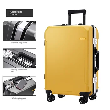 24-дюймовый популярный модный брендовый чемодан на колесиках, мужской дорожный чемодан с алюминиевой рамой, женский багаж на молнии