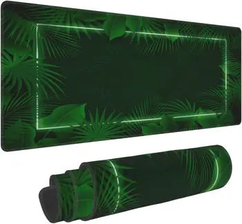 Зеленый игровой коврик для мыши с цветочными листьями, Большой настольный коврик с прошитыми краями, коврик для мыши, клавиатура, компьютер, офис 31,5x12 дюймов