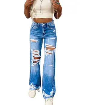 2023, осенние новые женские рваные джинсы Y2K, модные свободные джинсовые брюки свободного кроя с высокой талией, повседневные брюки S-2XL