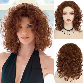 Синтетические волосы Натуральные парики для женщин средней длины, красно-каштановый кудрявый парик для мамы, Пушистый мягкий короткий парик с челкой для ежедневного использования