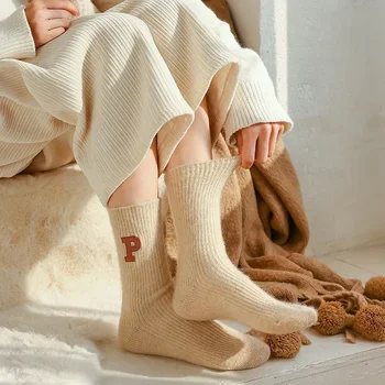 Толстые кашемировые носки Теплые Зимние Роскошные Женские шерстяные повседневные Японские модные Однотонные Удобные Домашние носки высокого качества