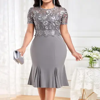 Женское кружевное платье с вышивкой, потрясающее кружевное платье с рыбьим хвостом, расшитое высокой талией для элегантного