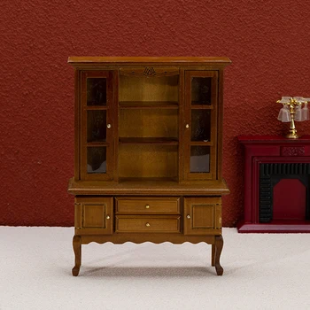 Кукольный домик в миниатюре 1: 12, спальня, двухдверный обеденный шкаф, модель мебели, книжный шкаф, игрушка для декора