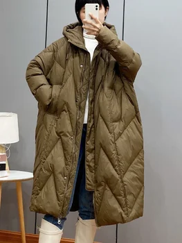 Зимнее теплое хлопчатобумажное пальто Женское Корейское Свободное хлопчатобумажное пальто средней длины на пуху с капюшоном Женская одежда Куртка Женская