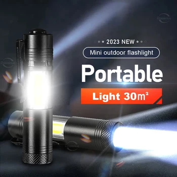 Сверхмощный светодиодный фонарик, портативная светодиодная лампа Q5 высокой мощности с боковой подсветкой COB, водонепроницаемый мини-аварийный фонарь для наружного использования.