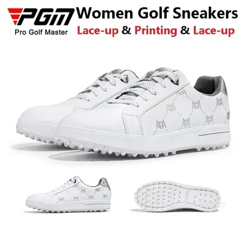 Женские непромокаемые туфли для гольфа из микрофибры PGM, женские противоскользящие кроссовки для гольфа с принтом, Маленькие белые туфли на шнуровке, повседневная обувь