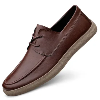 Мужская повседневная обувь из натуральной кожи, мужская Официальная Деловая Кожаная обувь высокого качества, Мужская Повседневная обувь на шнуровке, Оксфорды на плоской подошве