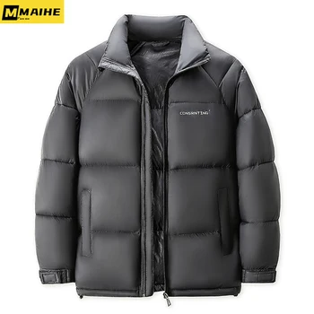 2023 Новая мужская хлопчатобумажная куртка, модное повседневное однотонное Короткое ветрозащитное пальто, Высококачественная мужская теплая куртка с утолщенной подкладкой