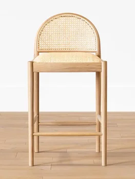 Барный стул из ротанга из массива дерева, современный простой домашний бар, барный стул на стойке регистрации, кресло для приема гостей