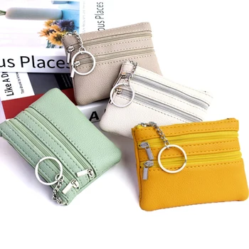 Мини-кошелек из искусственной кожи для мужчин, высококачественный кожаный кошелек для женщин, винтажная сумка для карт на молнии, короткий женский кошелек для ключей